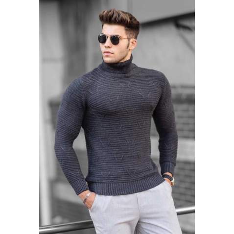 Madmext Anthracite Patterned Turtleneck Jumper 4689 - Antrasit