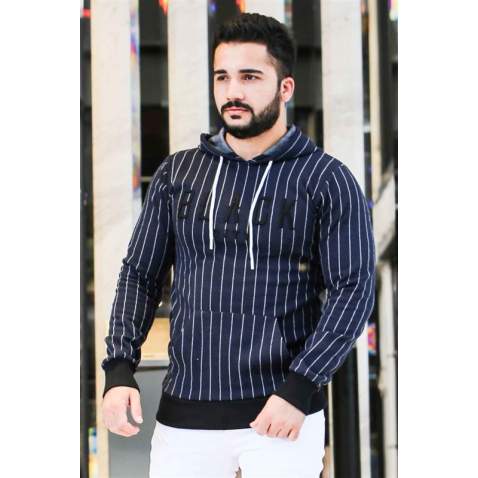 Madmext Navy Blue Printed Hoodie 4132 - Lacivert