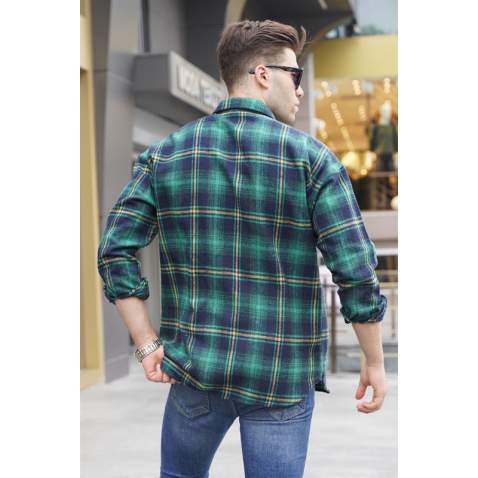 Green Chequered Design Plaid Shirt 5564 - Yeşil