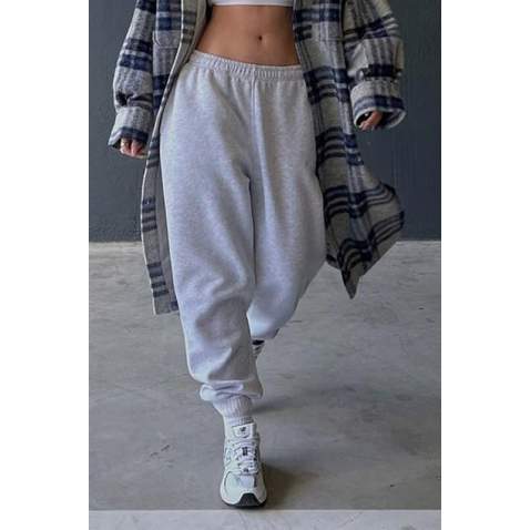 Mad Girls Oversize Elastic Cuffed Marl Gray Sweatpants MG324 - Gri