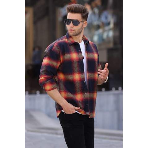 Navy Blue Regular Fit Plaid Shirt 5558 - Lacivert