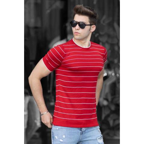 Madmext Red-2 Striped Knitwear T-shirt 4600 - Kırmızı