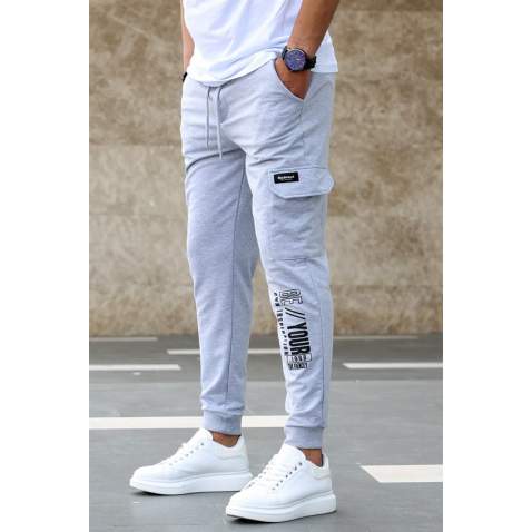 Madmext Men Printed Gray Sweatpants 4079 - Gri