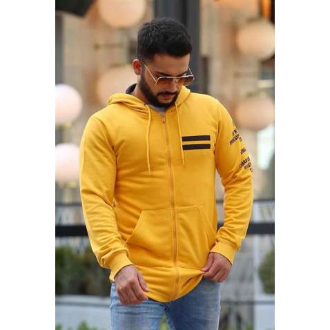 Madmext Yellow Zipper Detailed Hoodie 4144 - Sarı