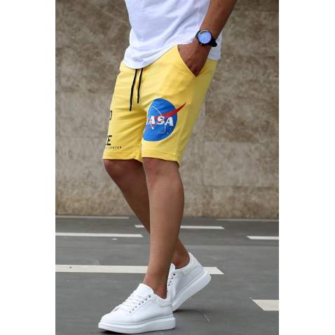 Madmext Yellow Nasa Printed Capri for Men 4248 - Sarı