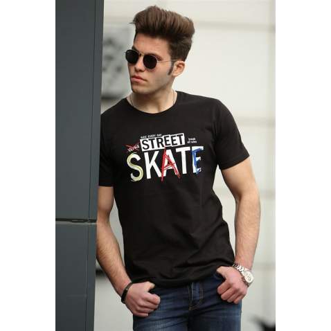 Madmext Black Printed T-shirt for Men 4548 - Siyah