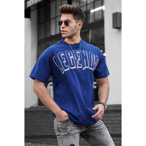 Madmext Men Printed Navy Blue T-Shirt 5393 - Lacivert