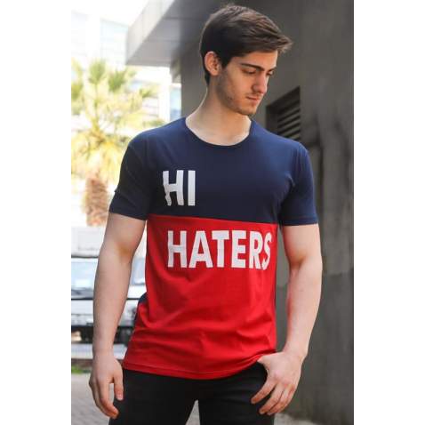 Madmext Navy Blue Two-Tone Printed T-shirt for Men 3089 - Lacivert