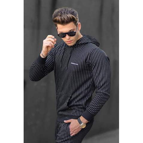 Madmext Black Striped Hoodie 4692-2 - Siyah