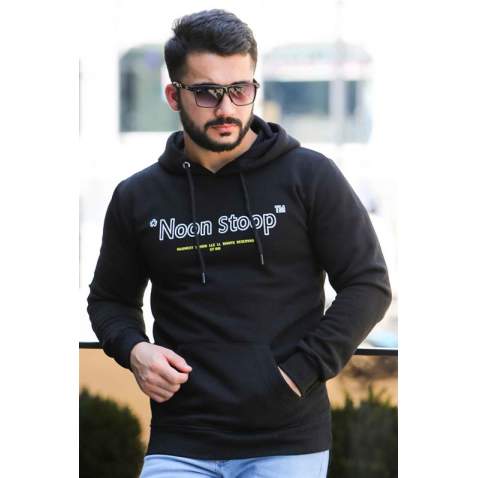 Madmext Black Printed Hoodie 4157 - Siyah