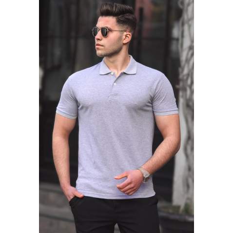 Madmext Men Plain Gray Polo T-shirt 5101 - Gri