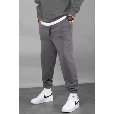 Men Smoke Gray Basic Jogger Trousers - Füme