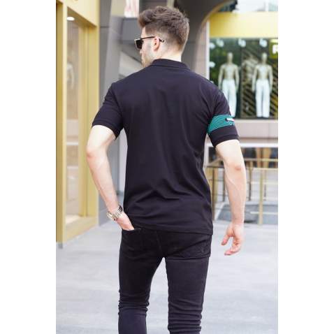 Men Striped Black Polo T-Shirt 5878 - Siyah