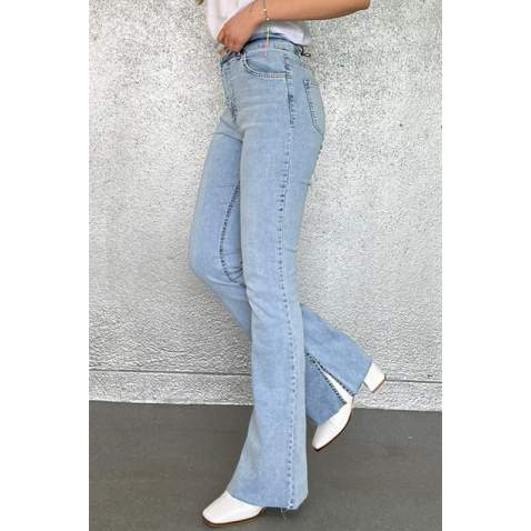 Women Ice Blue Bell Bottom Cut Jeans MG1518 - Buz mavisi