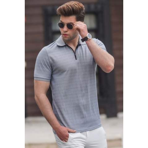 Madmext Men Gray Knitted Polo T-shirt 5117 - Gri