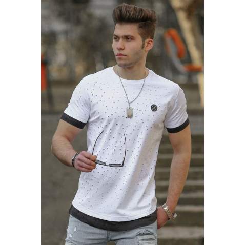 Madmext White Printed T-shirt for Men 4489 - Beyaz