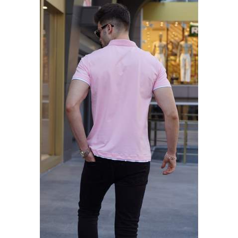 Men Basic Pink Polo T-Shirt 5885 - Pembe