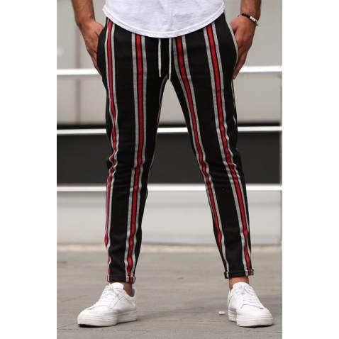 Madmext Maroon Striped Sweatpants 4086 - Bordo