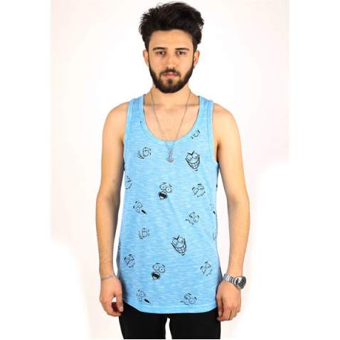 Madmext Printed Blue Tank Top 2329 - Mavi