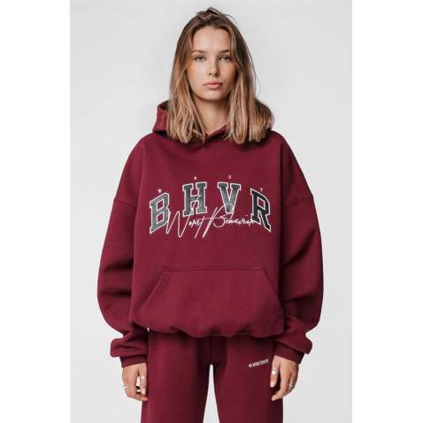 Mad Girls Embroided Maroon Sweatshirt Hoodie MG812 - Bordo