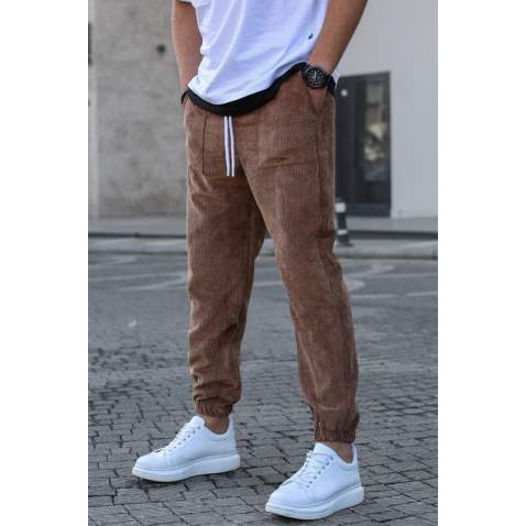 Men Brown Velvet Sweatpants 5466 - Kahverengi