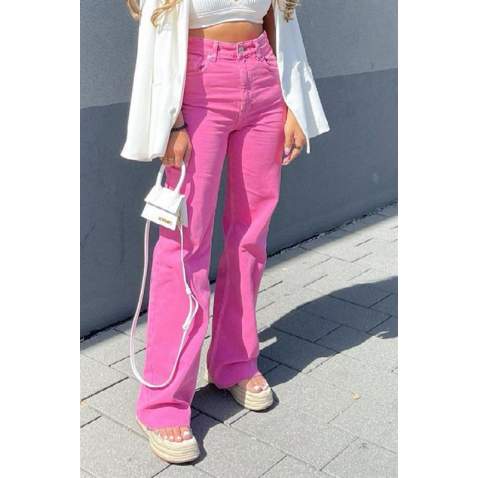 Pink High Waist Basic Palazzo Jeans MG1547 - Pembe