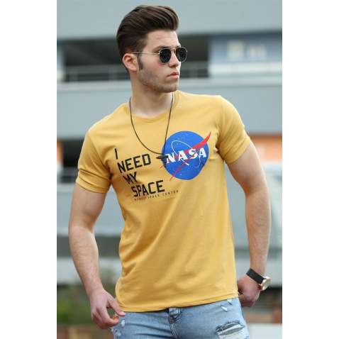 Madmext Yellow Printed T-shirt for Men 4509 - Sarı