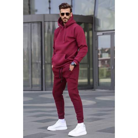 Maroon Hoodie Basic Tracksuit 5905 - Bordo