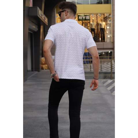 Men Designed White Polo T-Shirt 5889 - Beyaz