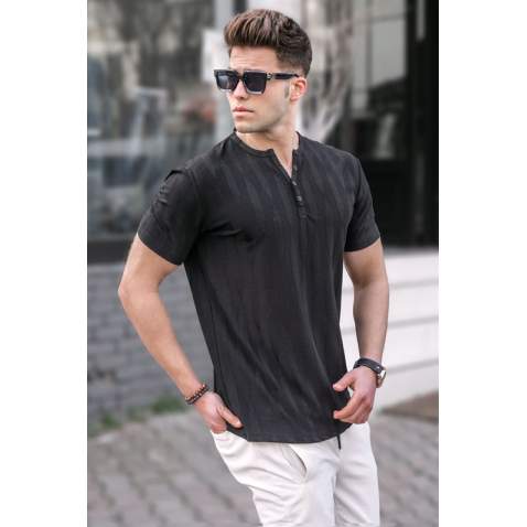 Madmext Men Button Up Black T-Shirt 5831 - Siyah