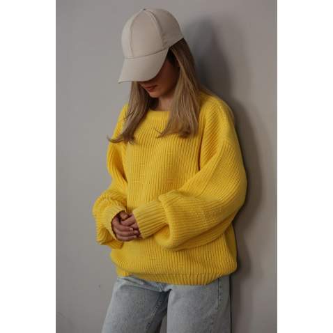 Women Yellow Knitted Basic Sweater MG1304 - Sarı