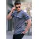 Men Striped Ice Gray Polo T-Shirt 5734 - Buz grisi