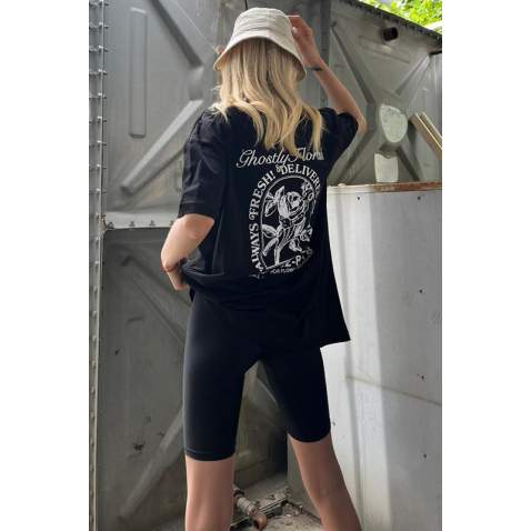 Black Printed Oversize T-Shirt MG1513 - Siyah