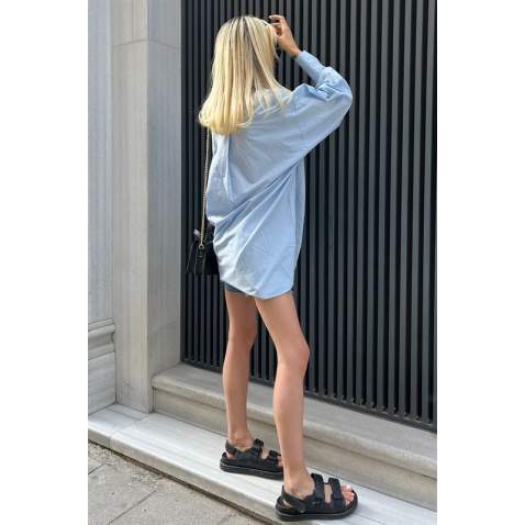 Women Blue Long Oversize Shirt MG1526 - Mavi