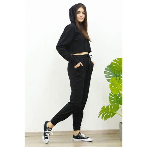 Mad Girls Black Hooded Women's Tracksuits MG465-3 - Siyah