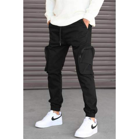 Madmext Men Slim Fit Black Cargo Trousers 5704 - Siyah