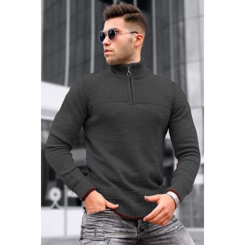 Madmext Men Smoke Gray Zip Sweater 5613 - Füme