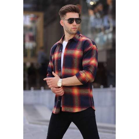 Navy Blue Regular Fit Plaid Shirt 5558 - Lacivert