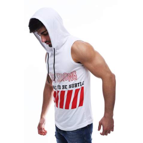 Madmext Men White Tank Top Hoodie 2858 - Beyaz