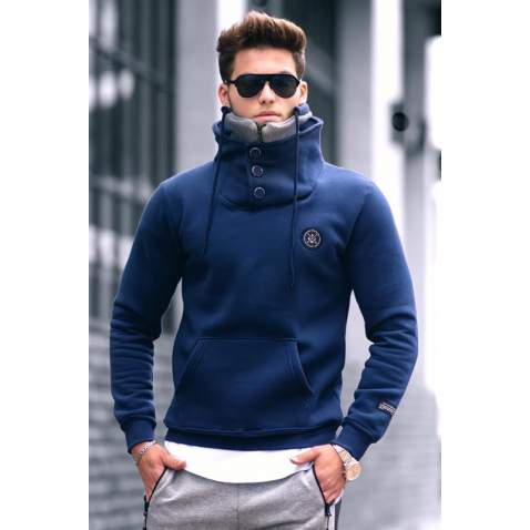 Madmext Navy Blue Button Up Sweatshirt 4411 - Lacivert