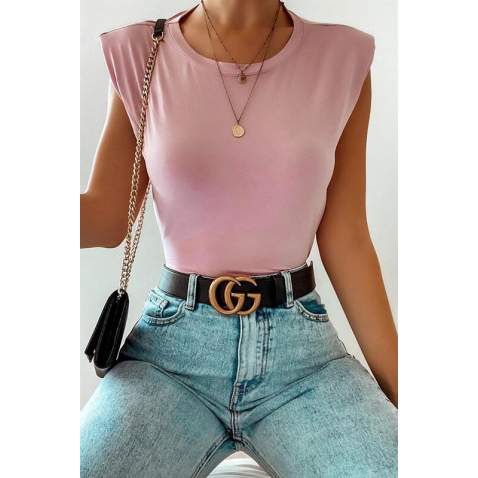 Mad Girls Pink Shoulder Pad T-shirt MG228 - Pembe