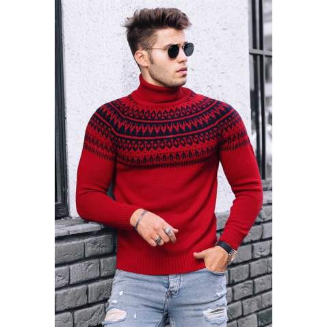 Madmext Red Turtleneck Patterned Jumper 4732 - Kırmızı