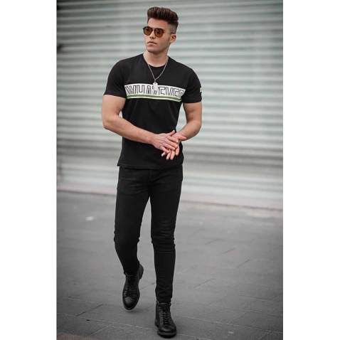 Madmext Black Printed T-shirt for Men 4610 - Siyah