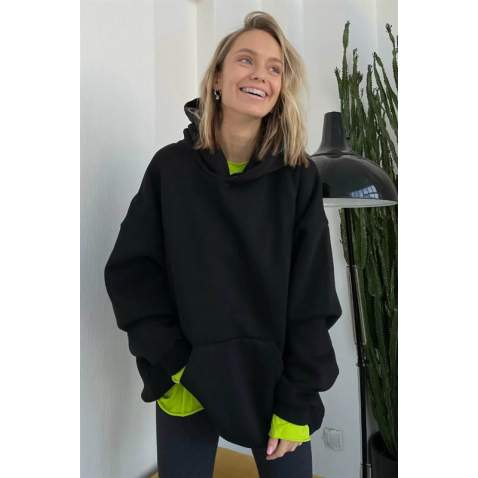 Siyah Kapüşonlu Oversize Sweatshirt MG1566 - Siyah