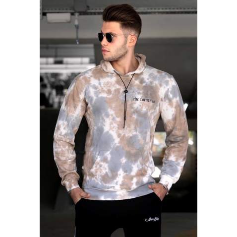 Madmext Camel Tie-Dye Patterned Hooded Men Sweatshirt 4759 - Camel