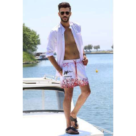 Red Printed Swim Shorts 5782 - Kırmızı