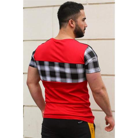 Madmext Red Plaid T-shirt for Men 3004 - Kırmızı