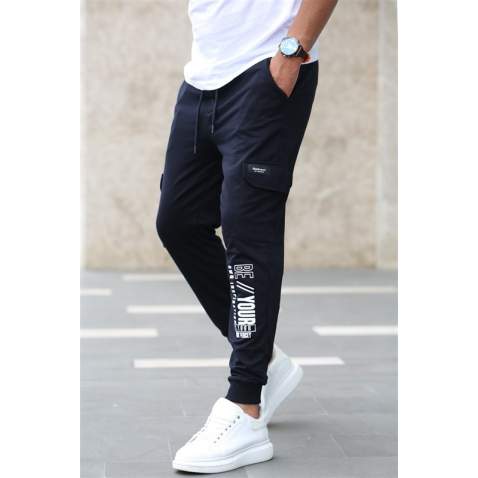 Madmext Men Printed Navy Blue Sweatpants 4079 - Lacivert