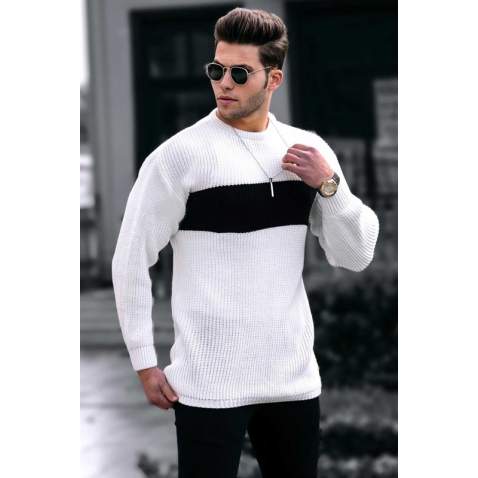 Madmext White Men's Jumper 4698 - Beyaz