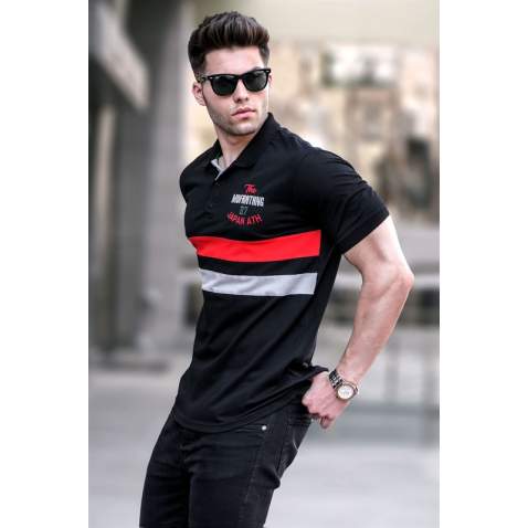 Men Embroided Black Polo T-Shirt 5868 - Siyah